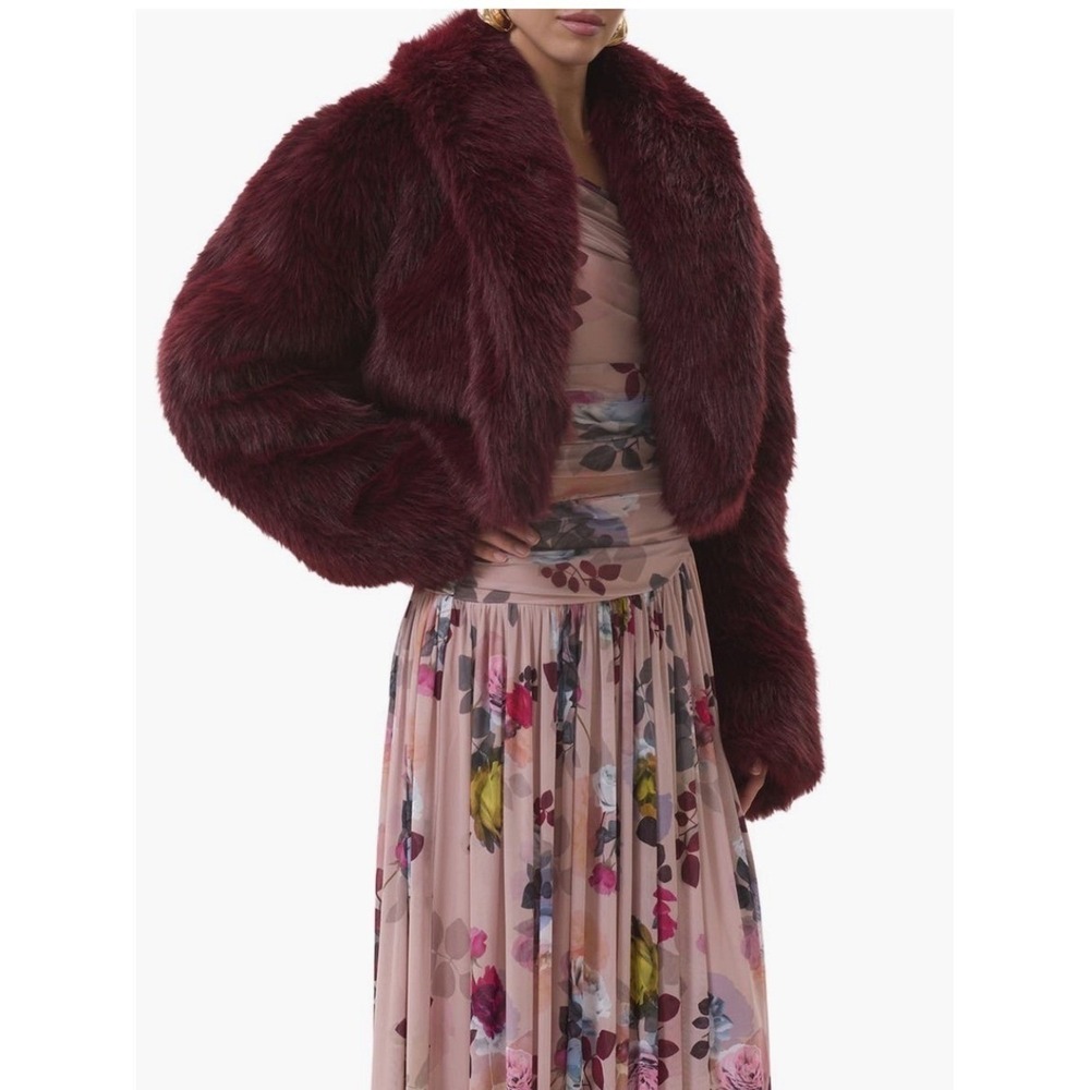 AFRM Stephanie Faux Fur Jacket,‎ Burgundy (Port), Size Large, CHIC CLASSIC NWT